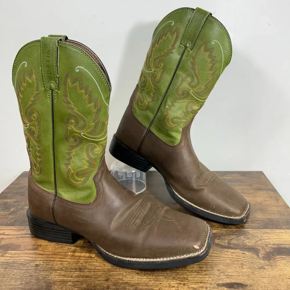 Justin Men's 10.5 D Boots Square Toe Hinton Green Farm & Ranch Western Cushioned